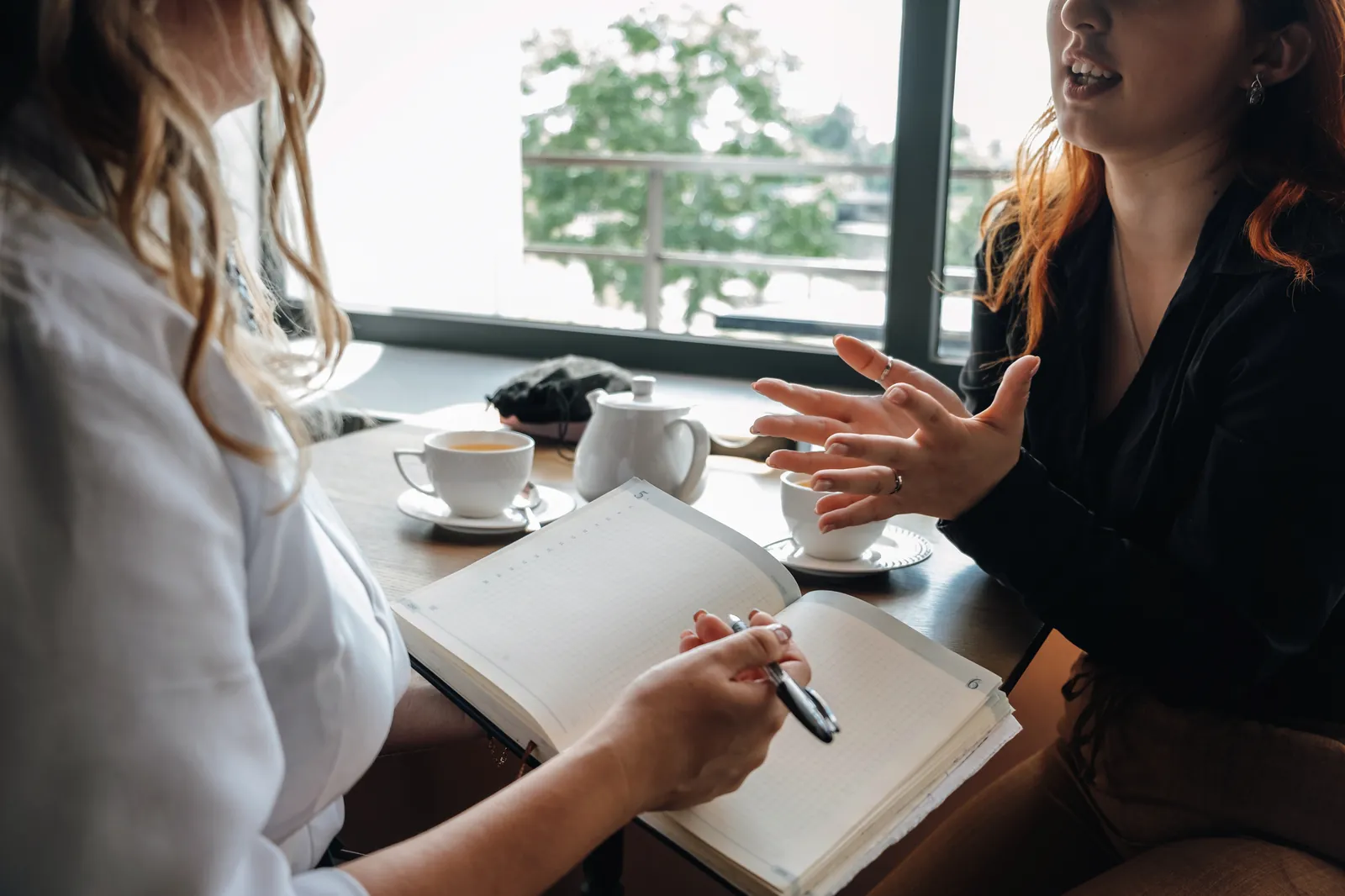Two people in a supportive consultation conversation