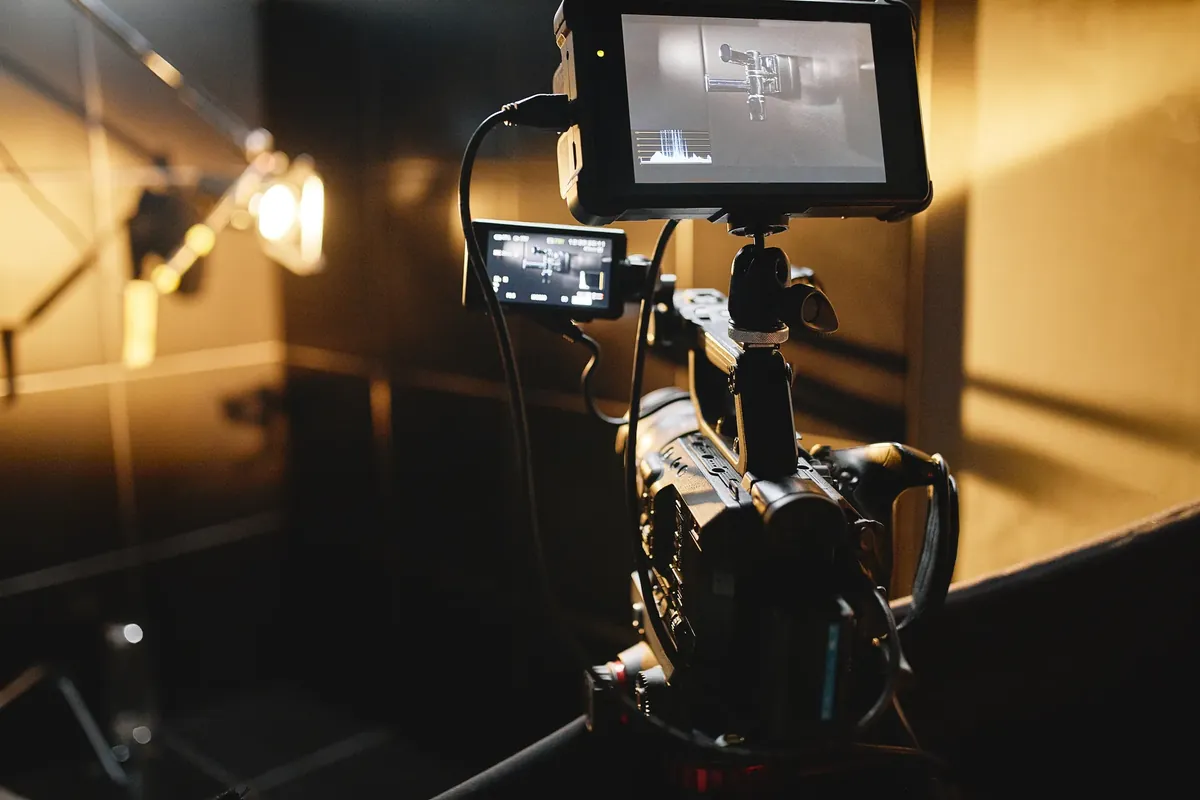 Professional video camera on a content production set